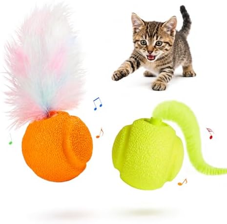 Potaroma Touch Activated Chirping Cat Toys Balls with Feather