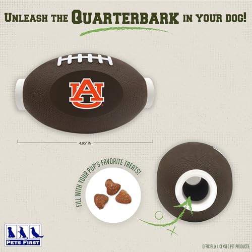 NCAA Auburn Tigers Football Treat Dispensing Toy for Dogs and Cats, Rubber Ball Dog Toy, Interactive Fun Dog Treat Toy, Natural Rubber Dog Feeding Toy