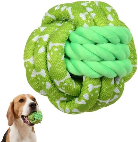 Dog Ball Green, Braided Dog Rope Ball, Dog Chew Toys for Small, Medium Dogs