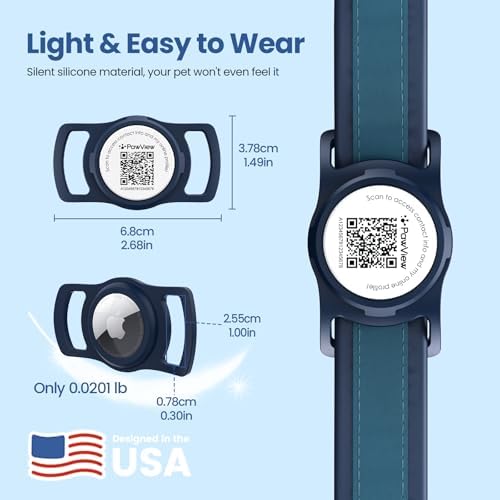 for air tag Dog Collar Holder with QR ID, Durable & Waterproof Silicone for air tag Case Accessories, Scan Alert, Instant Location, Pet Online Profile, Contacts Info (1 Pack, Navy Blue)