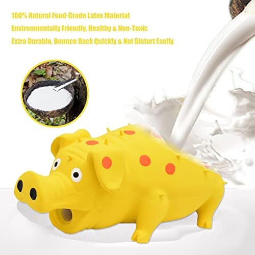 Pig Squeaky Dog Toy, 2 PCS Interactive Rubber Dog Chew Toy - Durable Latex Spot Grunting Pig Toys that Oink for Small Medium Large Dogs (Orange, Yellow)