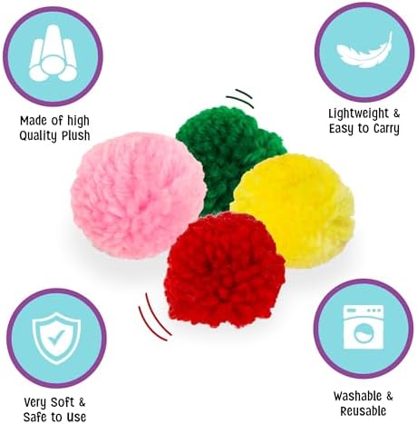 SPOT Wool Pom Poms Cat Toy - Interactive Wool Balls Cat Toy with Catnip for Cats and Kittens to Bite, Swat and Chase - 1.5 inch, 4 pcs (Pack of 2)