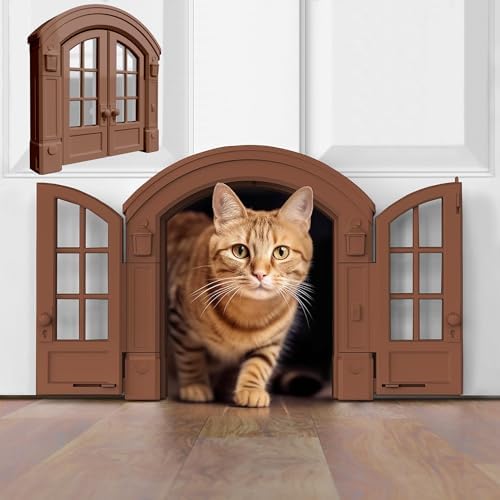Purrfect Portal French® Cat Door - Stylish No-Flap Cat Door Interior Door for Average-Sized Cats Up to 20 lbs, Easy DIY Setup, Secured Installation in Minutes, No Training Needed, 7.13 x 8.32”