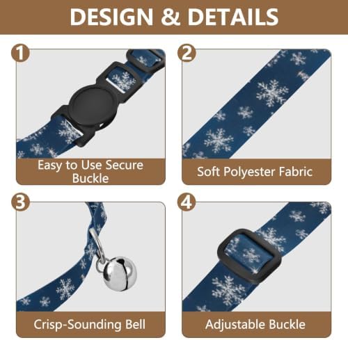 2 Pack Dog Collar Christmas Holiday Snowflakes Blue Kitten Bell Collar, Adjustable 10.6 to 17.1 Inches