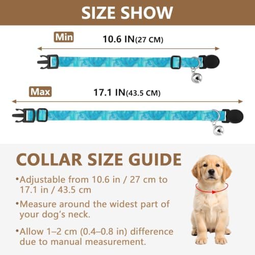 Marble Swirls Blue Turquoise Puppy Collar 2 Pack Comfortable Cat Collar Adjustable Length 10.6" to 17.1"