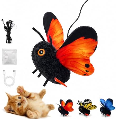 Smart Sensing Flapping Butterfly Cat Toy, Rechargeable Interactive，Orange