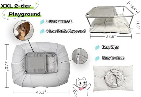XxingSheep Large Cat Tunnel with Hammock Interactive Cat Playground