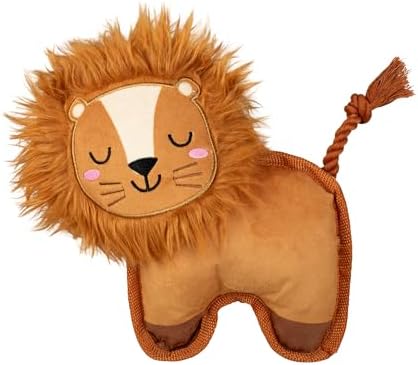 Fringe Studio Durable Plush Dog Toy with Rope, Tough Squeaky Dog Toy, “Lion Through My Teeth,” Petshop Collection (729215)
