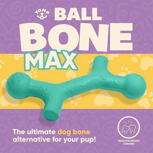 Yomp BallBone MAX: All-Natural Rubber Dog Toy, Nontoxic, Safe for Pet Play, Teal Color, Dishwasher and Freezer Safe for Teething Relief and Easy Clean up