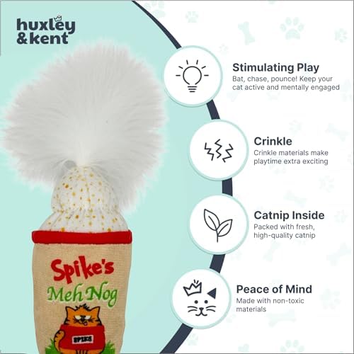 Huxley & Kent Plush Crinkle Catnip Cat Toy, Meh Nog