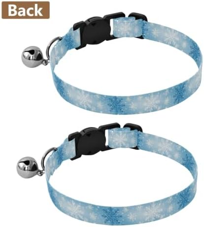 Snowflakes Blue White Collar for Cats, 2 Pack Decorative Pet Collar with Bell