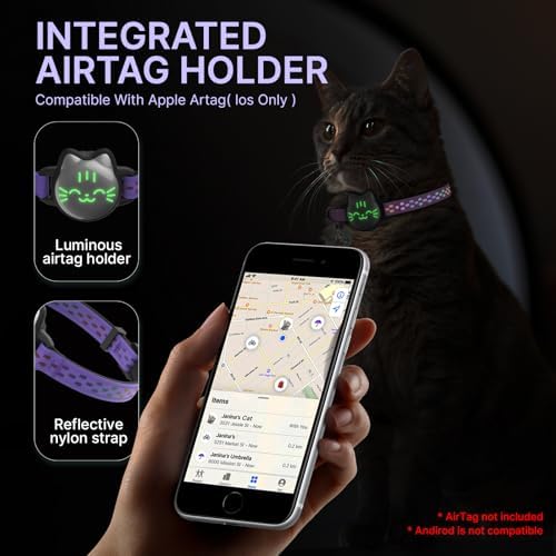 AirTag Cat Collar, Reflective Breakaway Collar, Hidden Holder with Bell | Compatible with Apple AirTag 1st & 2nd Gen, Lightweight Water-Resistant Strap for Cats, AirTag Not Included