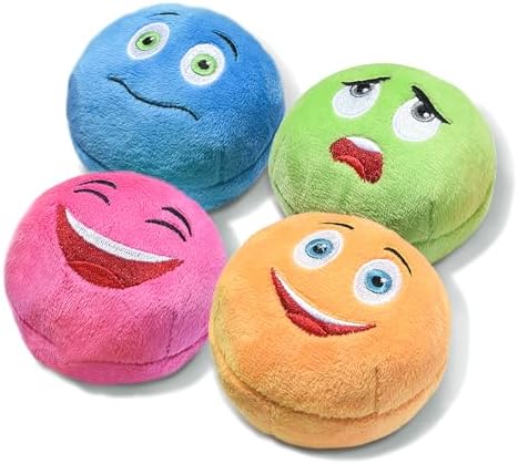 Squeaky Dog Toys, Stuffed Plush Puppy Toy Balls to Keep Them Busy, (4 Pack) Interactive Funny Pet Ball with Squeaker for Puppies Small Breed Medium Dogs