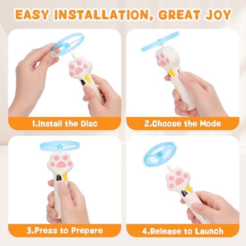 Cat Chase Fetch Toy Rechargeable Disc Launcher with 6 Fly Spinners