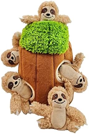 Glow Pups Hide and Seek Dog Toy, Plush Sloth in Tree, Squeaky Interactive Fun, Promotes Mental Stimulation, Keep Your Dog Entertained, Easy to Clean, Soft & Plush, Large, Brown/Green