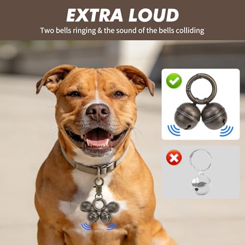 SCENEREAL 2 Pack Copper Bells for Dog Collars with Snap Clips, Extra Loud Pet Pendant Accessories Training Collars Charm for Track Your Pet, Save Birds Wildlife, Cat Cow Bear Jingle Bells