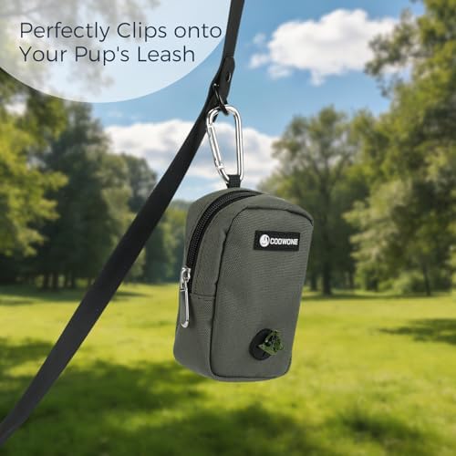 Dog Treat Pouch for Training, Portable Dog Walking Bag Built in Poop Dispenser, Pocket Sized Pet Pouches, Doggie Puppy Snack Rewards Bag,Treat Carrier Holder with Clip (Army Green)