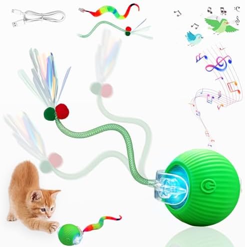 Smart Cat Ball Toy, Interactive & Rechargeable for Daily Play | moving cat toy|interactive dog toys|Adjustable sound level|300 mA high-capacity battery