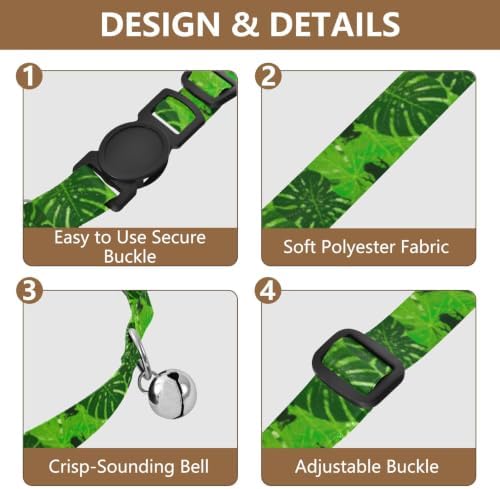 Green Tropical Leaf Frog Cat Neck Collar, 2 Pack Dog Bell Collar