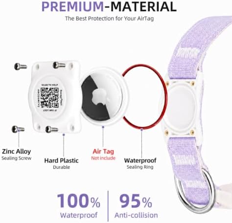AirTag Dog Collar with QR Code ID, Dog Collar with Air Tag Holder,Purple, L