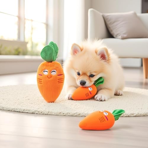 2Pcs Orange Soft Puppy Pet Supplies, Cute Carrot Plush Chew Squeaker Sound Squeaky Toys for Dog Cat Birthday Pet Squeak Toy Gifts
