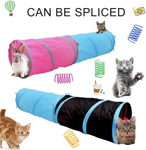 Cat Play Tunnel - Collapsible & Portable Cat Tube with Crinkly Material, Pompom/Sound Ball, Combinable Design for Indoor Cats Rabbits Hunting Fun (Black)