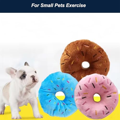 Small Dogs Puppy Squeaky Dog Toy,4-Pack Donut Shaped Interactive Pet Toys,Soft Plush Squeak Toy for Small Dog Exercise (3 Colors)
