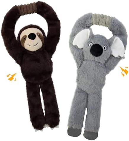 No Stuffing 2-Pack Dog Toys, Squeaky Plush with Crinkle Toy for Medium Pets