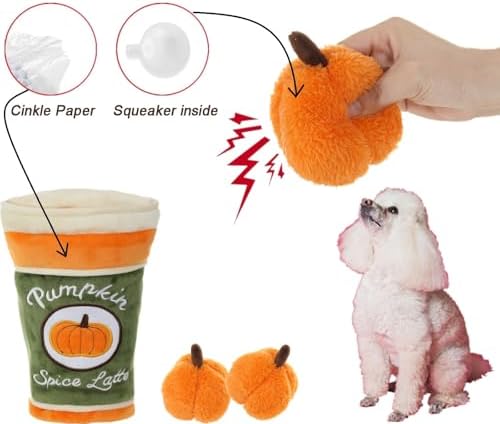 Hide and Seek Plush Dog Toy, 2 in 1 Crinkle Interactive Squeaky Bundle Pack, Pumpkin Toy for Small Medium Dogs, Orange