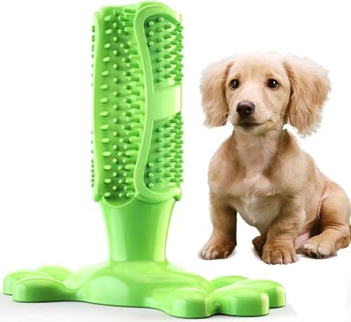PUPIX Dog Toothbrush Chew Toy with Treat Dispenser, Interactive Dog Toy for Small Medium Dogs, Puppy Teething Toy, Rubber Dog Chew Toy for Dental Cleaning, Dog Teeth Cleaning Toy & Oral Care, Green, L