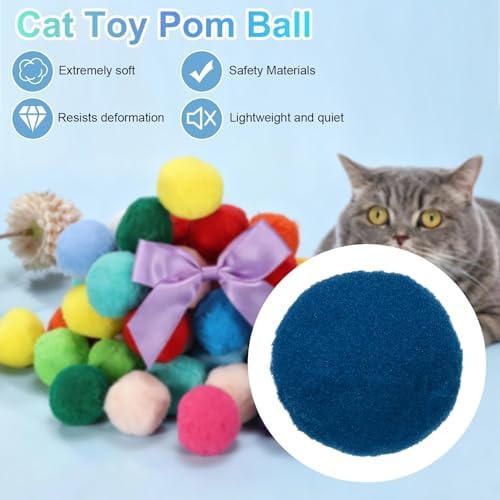 Cat Toy Pom Ball, Interactive Cat Ball Toys Fuzzy Pompoms (Plush, 1.2Inch, 30Pcs, Sapphire) for Kittens Pet Enrichment Training Play Indoor