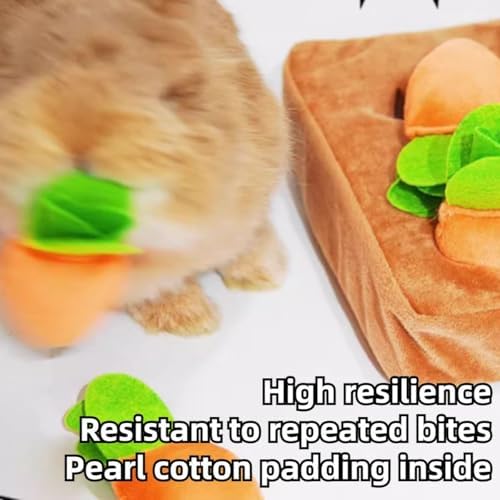 Upgraded Interactive Rabbit Enrichment Toys, Hide and Seek Snuffle Mat with Plush Carrot and Feeder Cups for Boredom & Stimulating, Bunny Puzzle for Puppies, Guinea Pigs, Kitten, Chinchilla (Small)