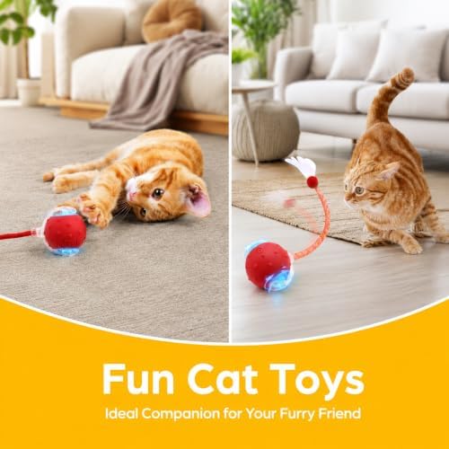 Interactive Cat Toy Ball,3 Speed Modes Moving Cat Toy Balls,Automatic Rolling Rechargeable Cat Toy for Indoor Cats Bored Adult & Kittens-Red