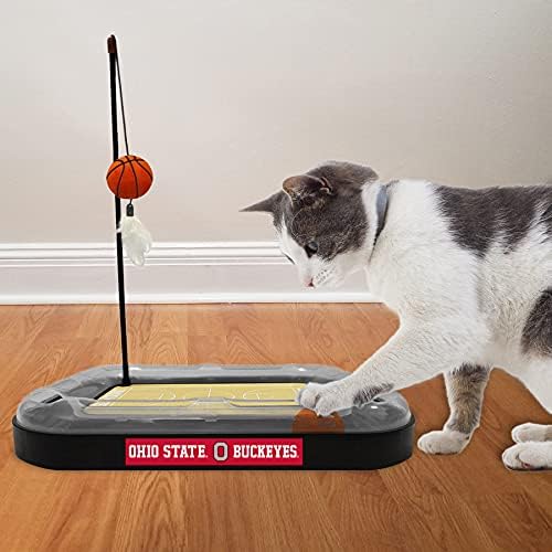 NCAA OHIO State Buckeyes 6-in-1 REVERSIBLE Basketball Court Felt/Cardboard Cat Scratcher Toy & Interactive Cat Ball Bell