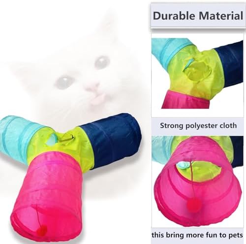 Cat Tunnel Tube Toys, 3 Ways Tunnels for Indoor Cats with Play Ball
