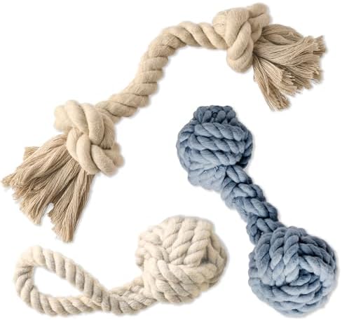 Pet Passion Brady The Rope Tug Toy 3-Pack Organic Cotton Dog Rope Pull Toys for All Pet Breeds, Sandy Chic, One Size