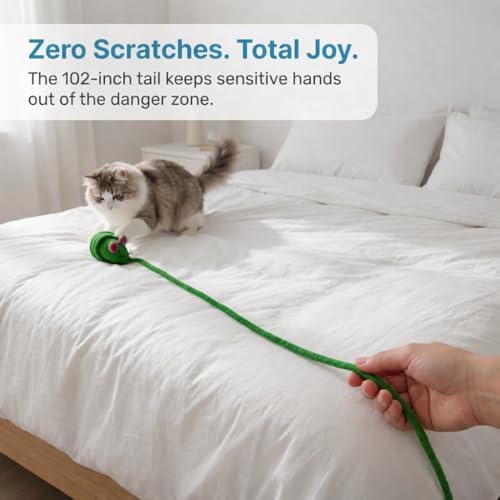 Glaciart One Felt Mouse Cat Toy – Soft Fuzzy Enrichment 100% Natural Wool - Interactive Catnip Play Cat Toy Set - Safe for Pets, Non-AZO Colored Dyes - 100” Long