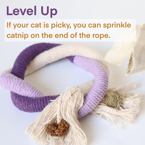 Cat Toys for Indoor Cats, Kitten Toys for Indoor Kittens, Catnip Rope Chew Toys for Teeth Cleaning, Interactive Cat String Toy, Kitty Kicker Toy, 3 Pack (Plus 3 Pouches of Catnip)