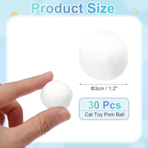 Cat Toy Pom Ball, Interactive Cat Ball Toys Fuzzy Pompoms (Plush, 1.2Inch, 30Pcs, White) for Kittens Pet Enrichment Training Play Indoor