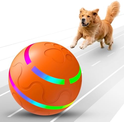 Smart Interactive Dog Toy Ball, Automatic Moving, Self Rolling & Bouncing Dog Ball to Keep Them Busy, Durable TPU Material, Waterproof, Pet Toys for Medium and Large Dogs Indoor & Outdoor (Orange)