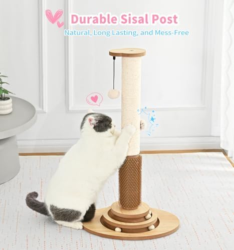 Made4Pets Cat Scratching Post for Indoor Cats with Self Groomer, 28.3"