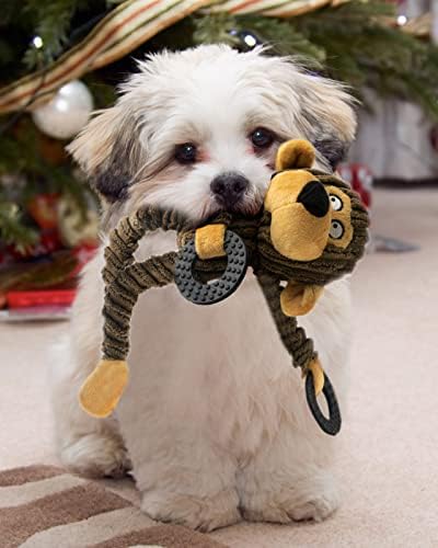 HGB Squeaky Monkey Dog Toy for Puppy & Small Dogs with Teething Rings