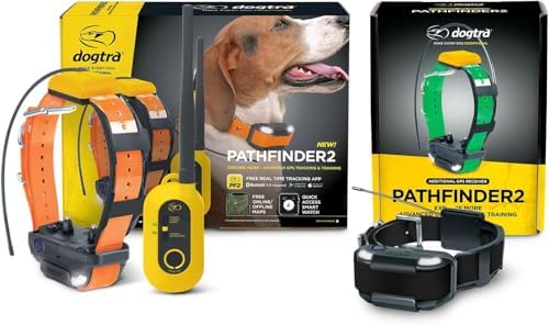 Dogtra Pathfinder 2 GPS Tracker e Collar + Add-on Receiver Black | 9 Mile, LED Light, No Monthly Fees, Free App, Waterproof, Smartwatch Control, Satellite Tracking, Multiple Dogs, Smartphone Required