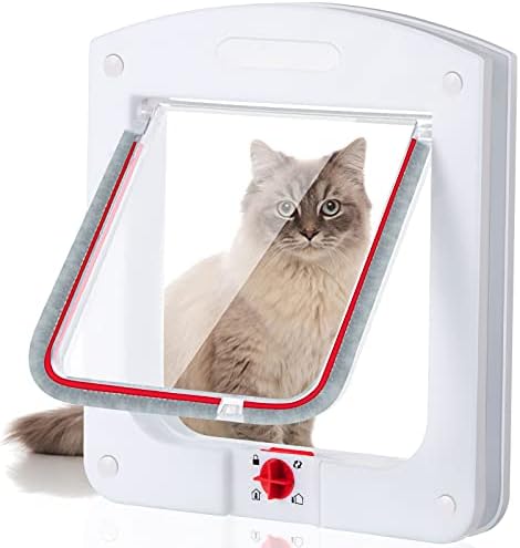 Saintrygo Cat Door Interior Door/Exterior Door 4 Way Rotary Locking Flap Cat Doors for Outdoor Indoor Weatherproof Pet Doors for Cats & Dogs Circumference < 23", Outer Size 9.61" x 7.99"