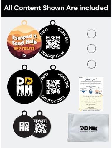DDMK Smart Pet Tag Set | Includes 3 Tags | QR Code for Instant Alerts| Durable & Waterproof | No Subscriptions or Fees |16-Escaped ! Send Help and Treats
