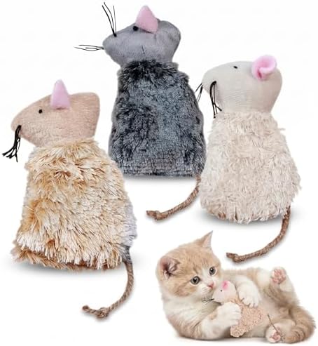 Veemoon 3 Pcs Refillable Catnip Toys for Cats, 3.54 Inches Catnip Toy Mouse, Indoor Kitten Plush Interactive Teething Chew Kicker Hunting Boredom Relief Pet Accessories