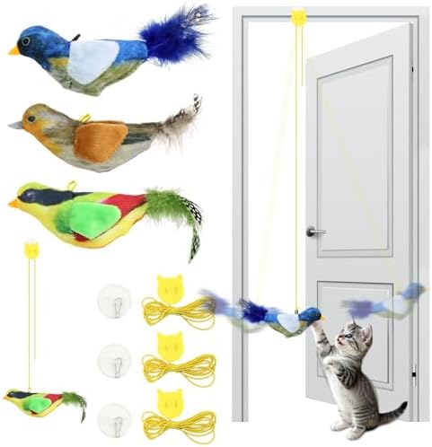 Cat Toys Interactive,3 Pcs Kitten Hanging Toys for Indoor Cats,Flying Bird Toy,Door Frame Cat String Toy for Bored Indoor Adult Cats