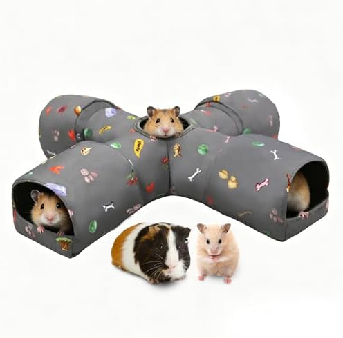4-Way Small Pet Tunnel with Top Cave, Collapsible Interactive Hideout Tunnel for Hamster, Guinea Pig, Gerbil, Chinchilla, Dwarf Rabbit & Other Small Animals