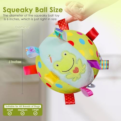 Letalong Dog Squeaky Plush Toy with Straps, 6-Inch Soft Stuffed Ball with Cotton Material and Bell Built-in, Pet Interactive Fetch Toy for Small to Large Dog