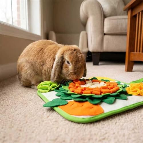 Rabbit Foraging Mat Snuffle Mat for Small Animals Rabbit Toy 11.81"x11.81" Rabbits Snuffle Mat Pets Interactive Feeding Matt Treat Dispenser for Bunny Guinea Pigs Ferrets Chinchillas (#A)